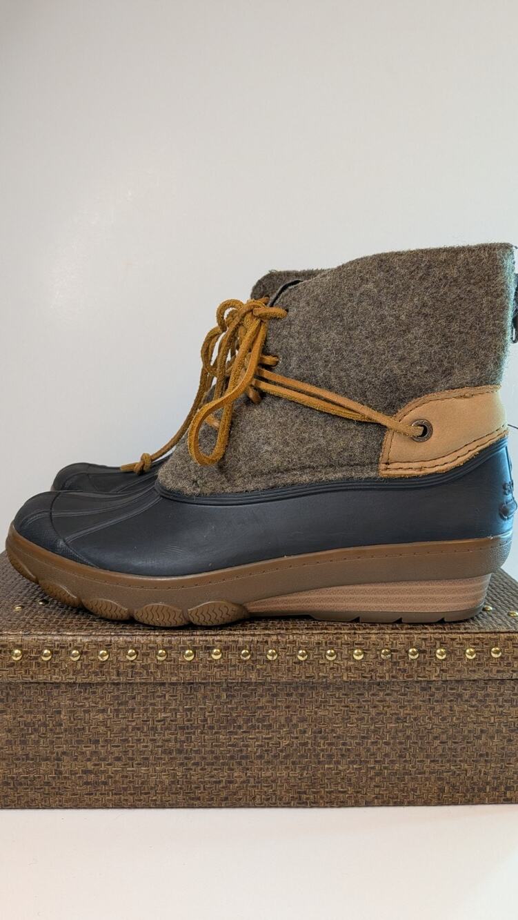 Sperry Women's Gray Wool Felt Duck Boots Waterproof Rain Boots Winter Shoes 5.5